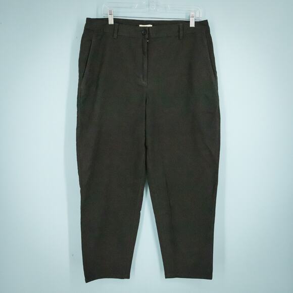 Eileen Fisher Size 14 Black Tapered Ankle Length Organic Cotton Hemp Pants NEW - Picture 1 of 6